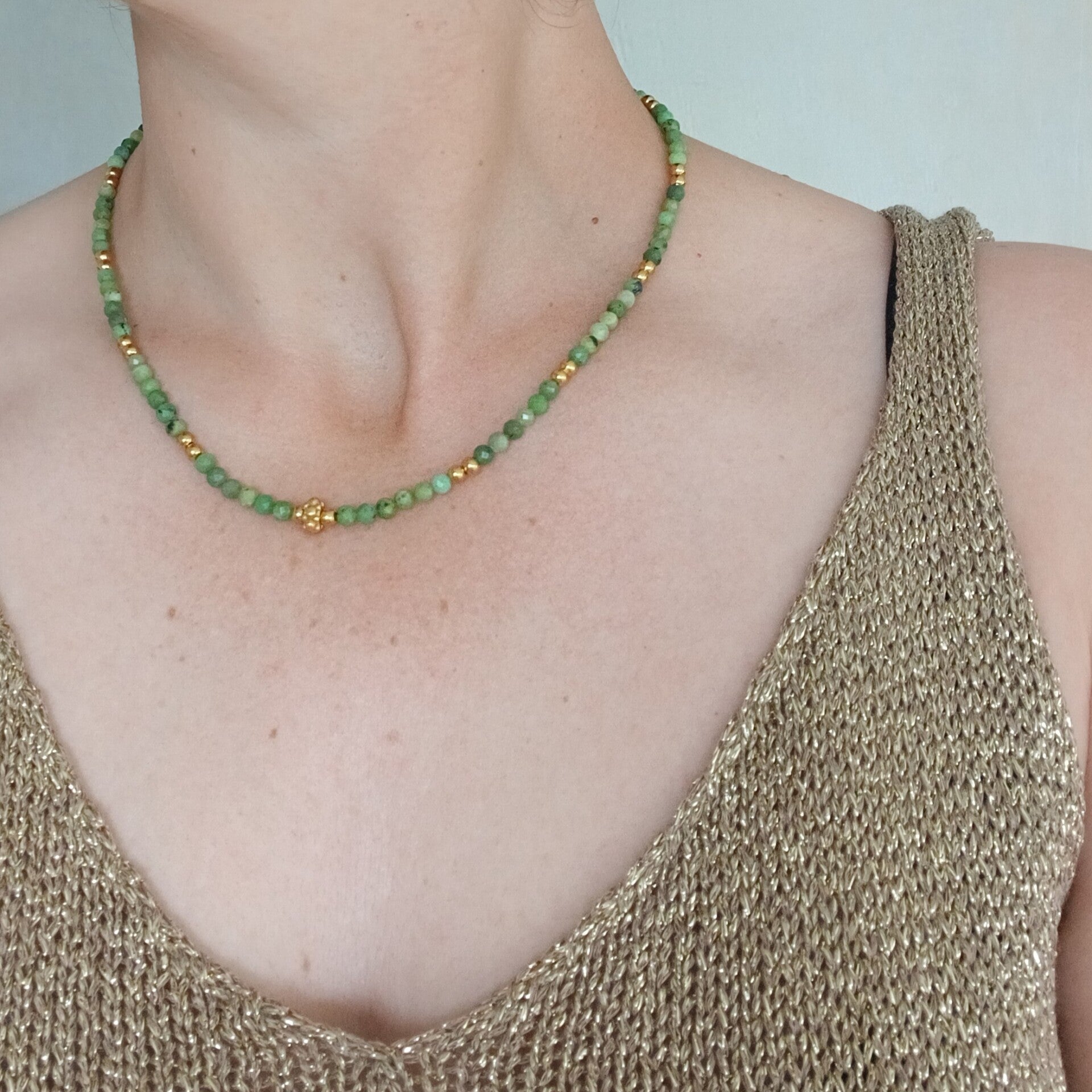 Groene choker ketting malachiet goud