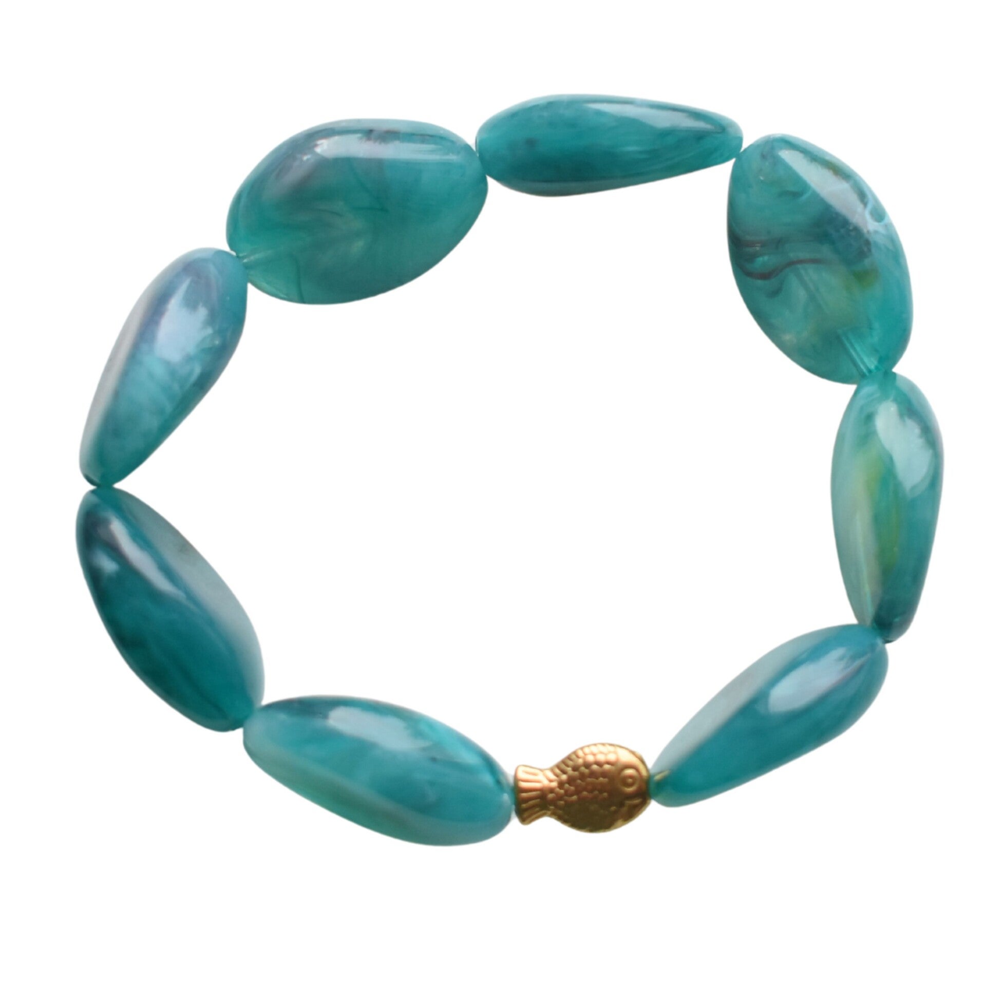 Armband met grote kralen blauw op elastiek