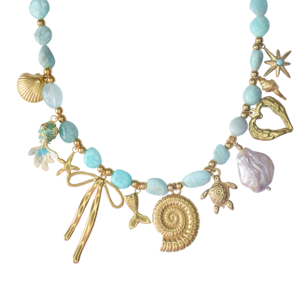 Ketting grote bedels oceaan goud amazoniet