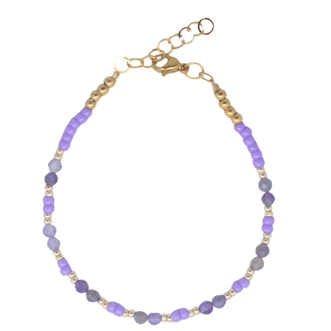 Armband amethist goud met kralen lila
