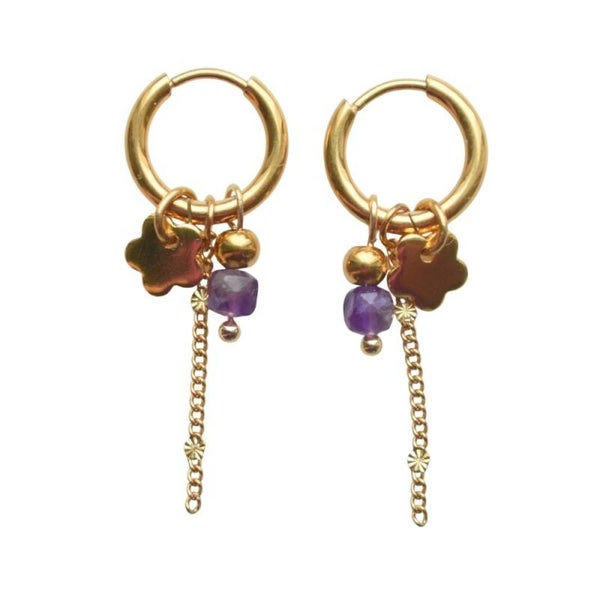 Oorbellen met hangertjes amethist goud