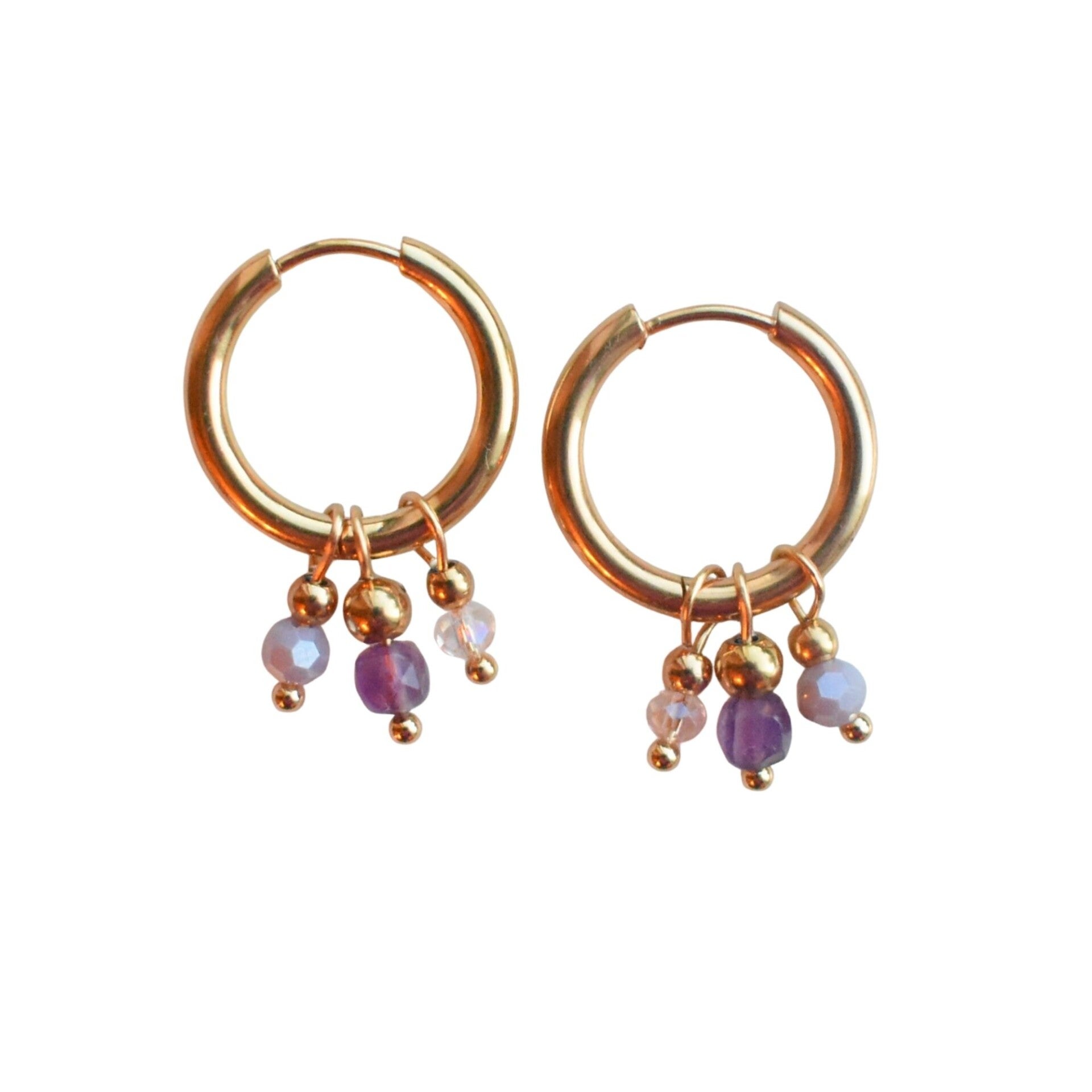 Amethist oorbellen paarse stenen goud