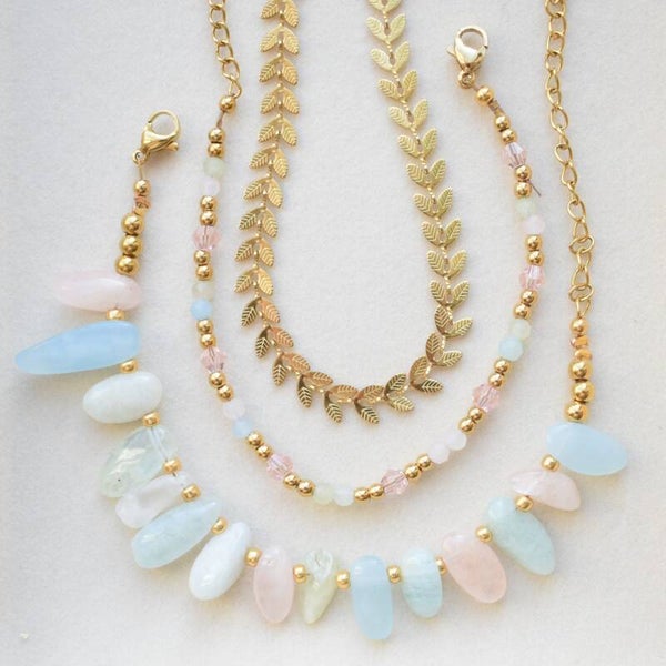 Set van 3 armbandjes morganiet goud