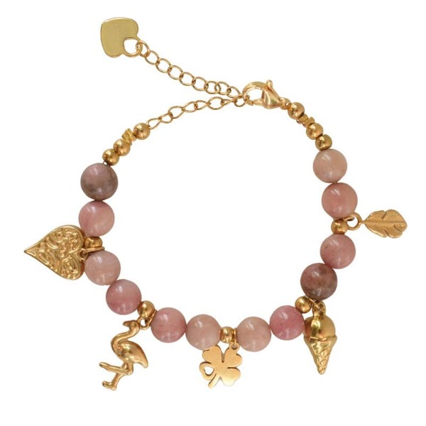Gouden dames armband roze edelstenen rhodoniet