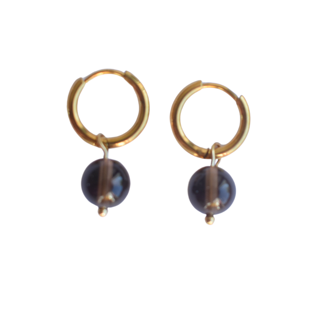 Gouden oorbellen bruin rookkwarts