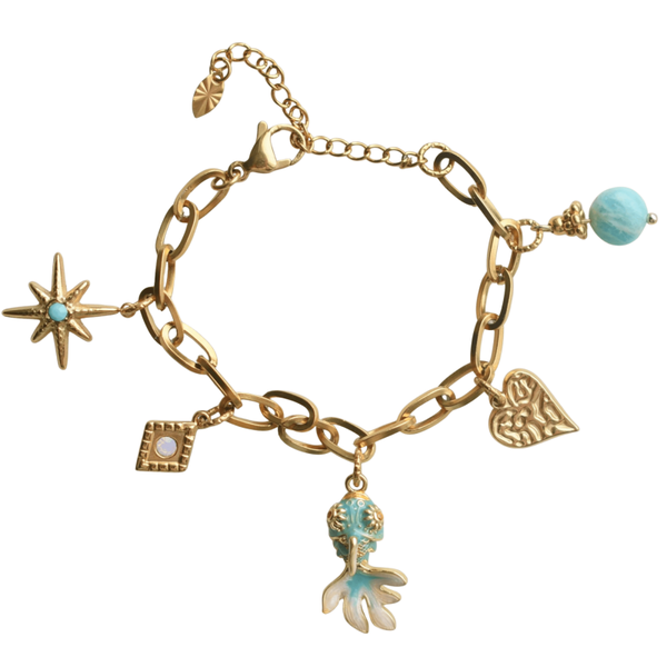 Gouden bedelarmband amazoniet