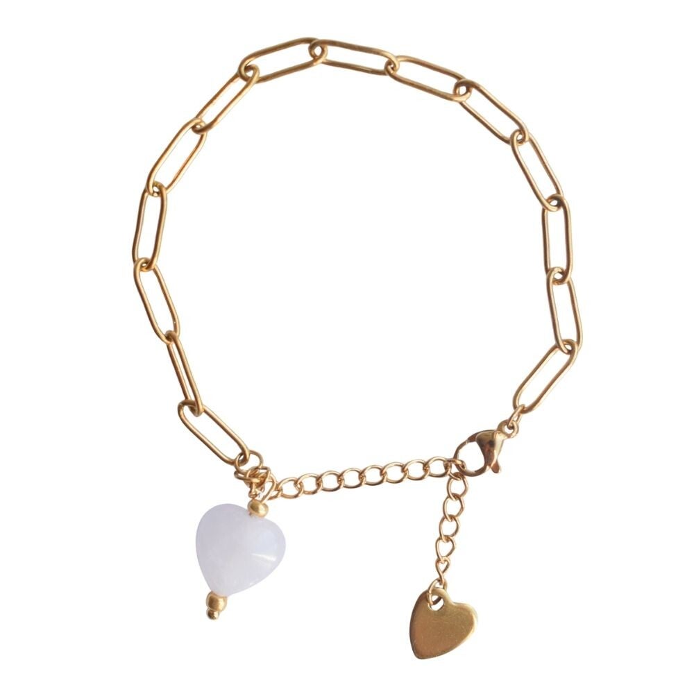 Rozenkwarts armbandje met hartje goud