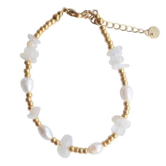 Maansteen armband goud met parels