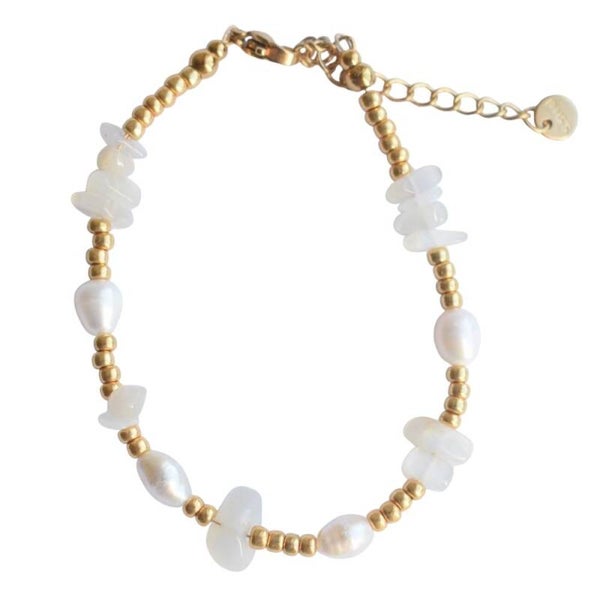 Maansteen armband goud met parels