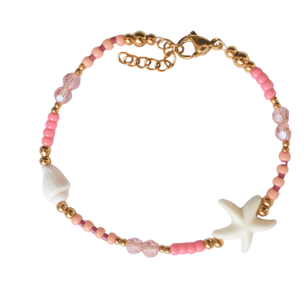 Armband met schelp en kralen goud