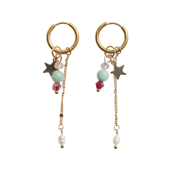 Amazoniet oorbellen goud met pareltje