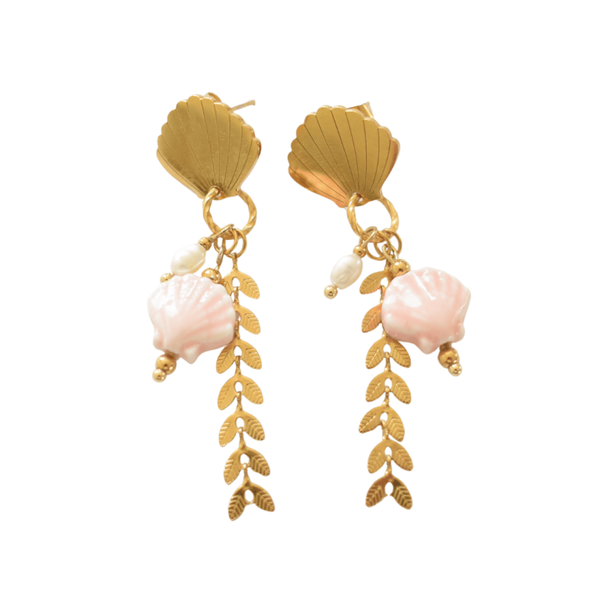 Gouden oorbellen met schelp en parel