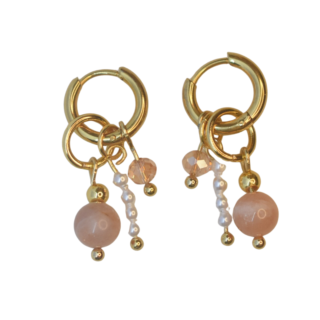 Oorbellen parels goud zonnesteen