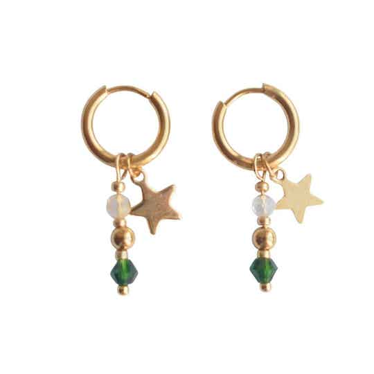 Groene oorbellen citrien met goud