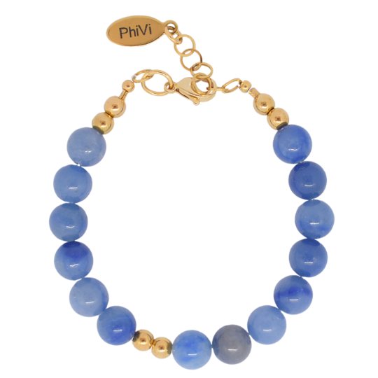 Blauwe armband grote kralen aventurijn goud