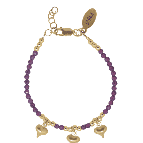 Armband hartjes goud bordeauxrode edelsteen