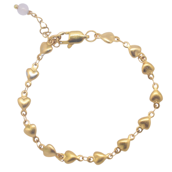 Armband hartjes goud rozenkwarts steen