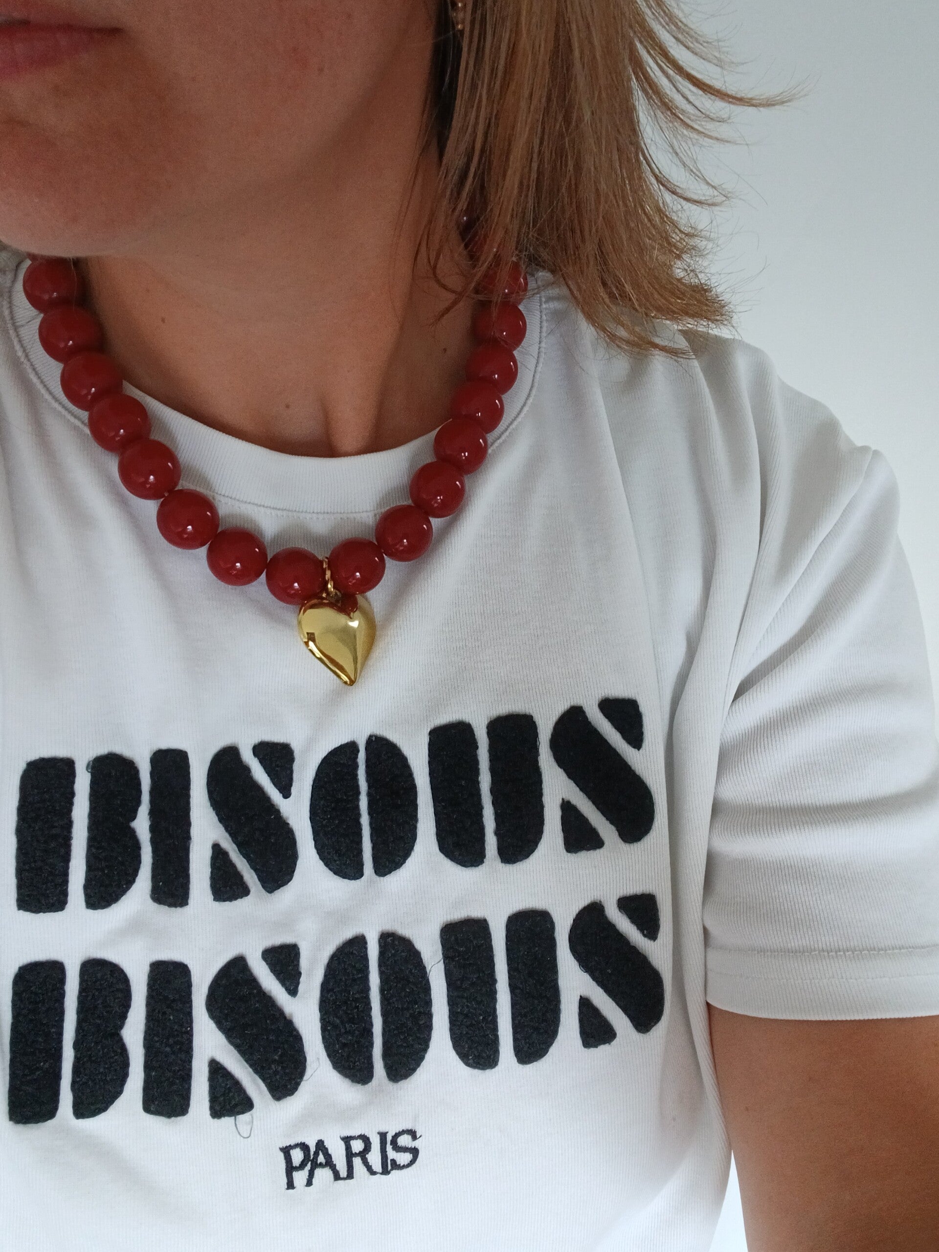 Kralen ketting met grote kralen wijnrood