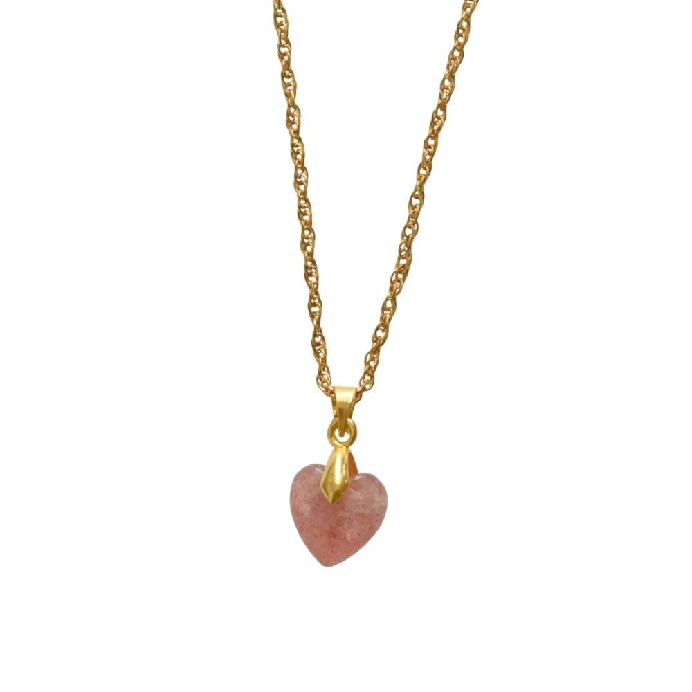 Ketting hartje roze aarbeienkwarts goud