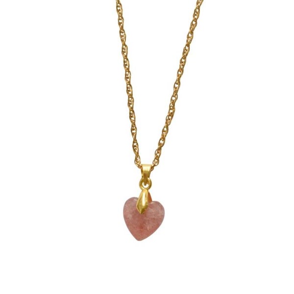 Ketting hartje roze aarbeienkwarts goud