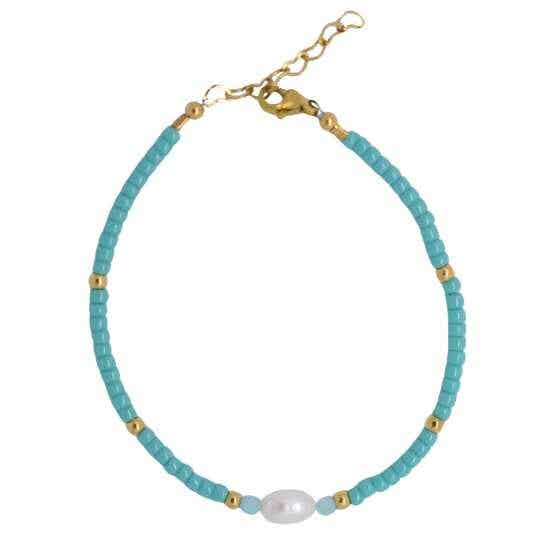 Amazoniet armband met parel goud