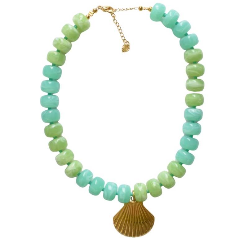 Kralen ketting met grote kralen en schelp groen