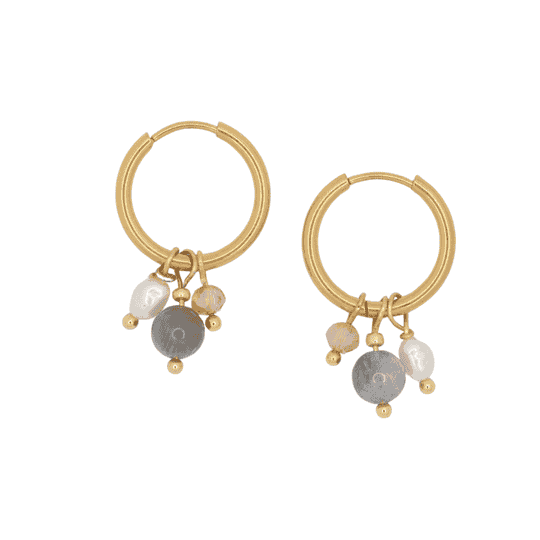 Labradoriet oorbellen goud met parels