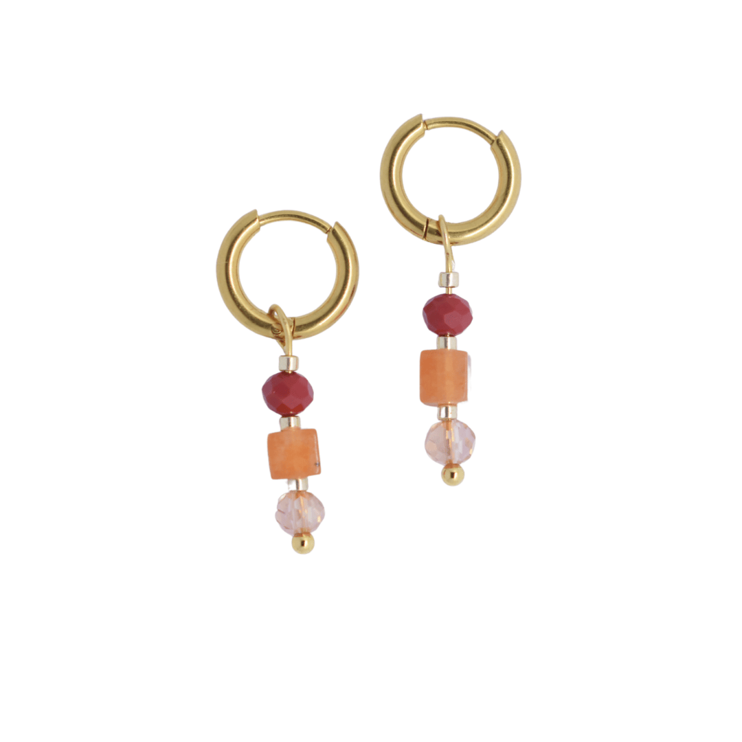 Rode oorbellen jade goud