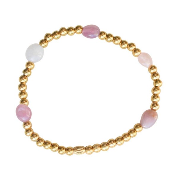 Rozenkwarts armband met goud kralen (elastiek)