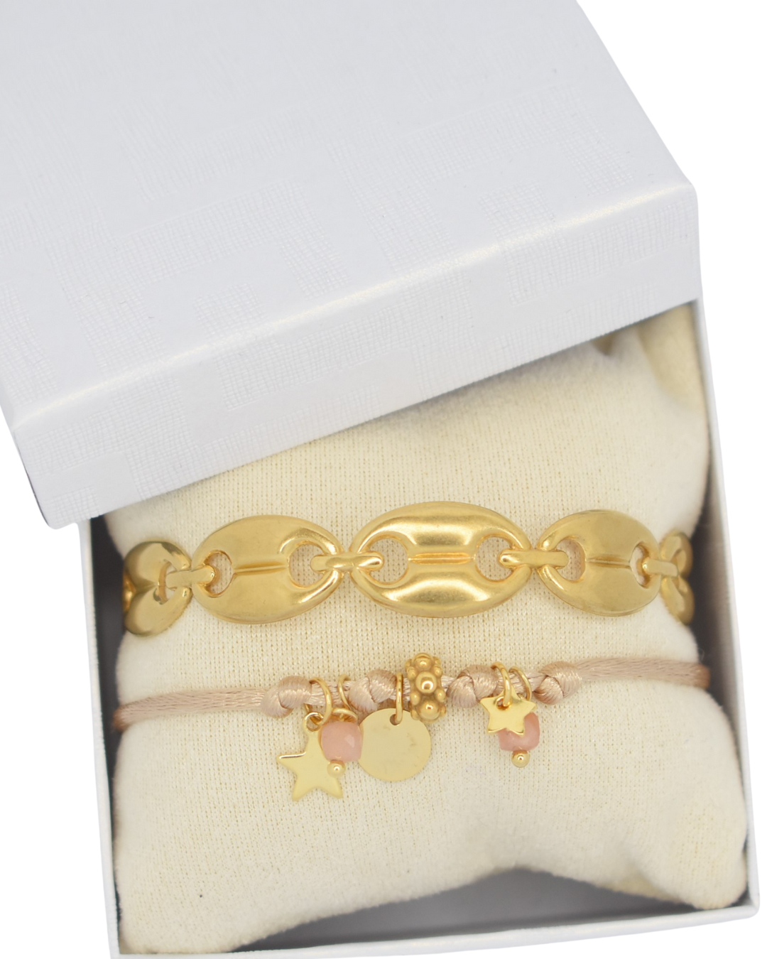 Satijnen armbandje met bangle goud