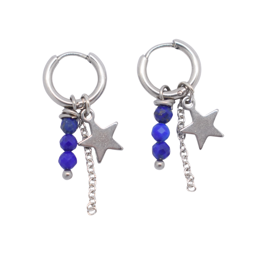 Oorbellen met ster lapis lazuli zilver