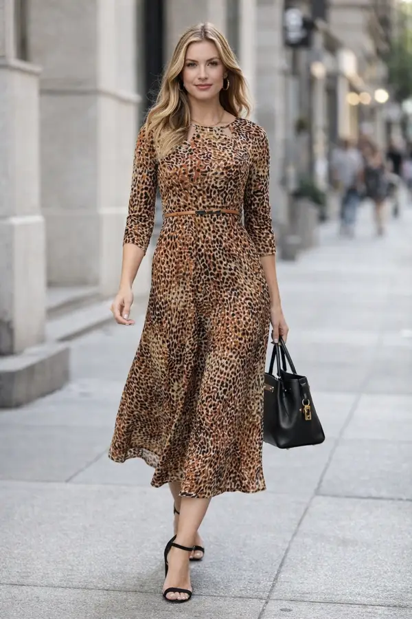 Leopard Print Belted Dress