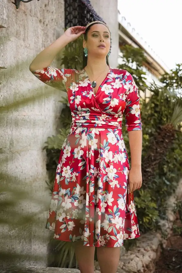 Red Pattern Satin Dress