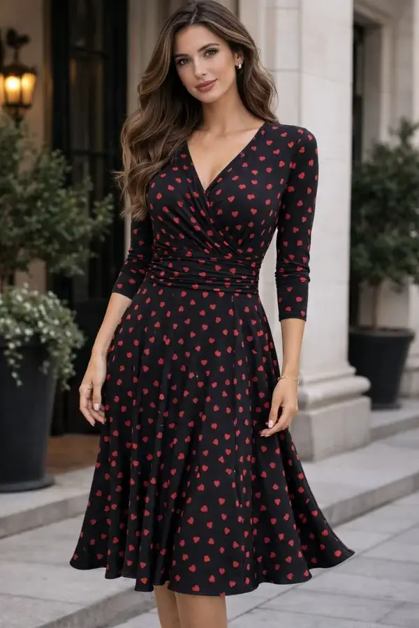 Ditsy Heart Wrap Dress