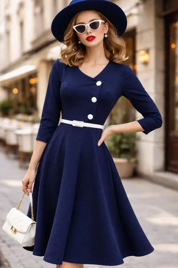 Retro Belted Swing Dress