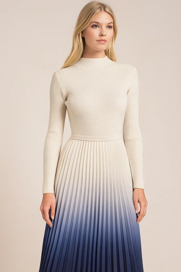 Blue Hombre Pleated Midi Dress
