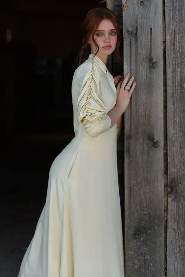Gather Sleeve Designer Dress