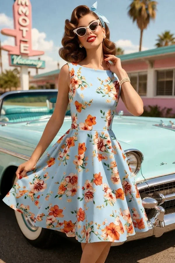 Sleeveless Floral Swing Dress