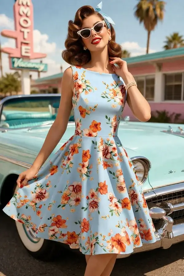 Sleeveless Floral Swing Dress