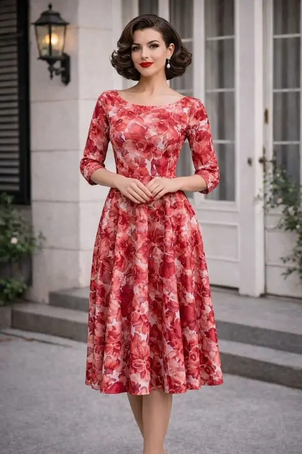 Floral Boatneck Dress