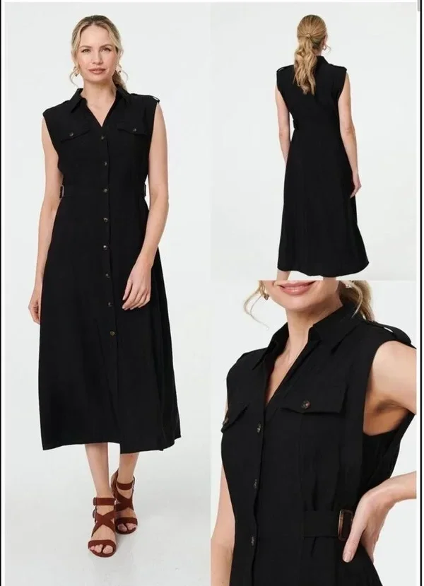 Black V Neck Shirt Dress