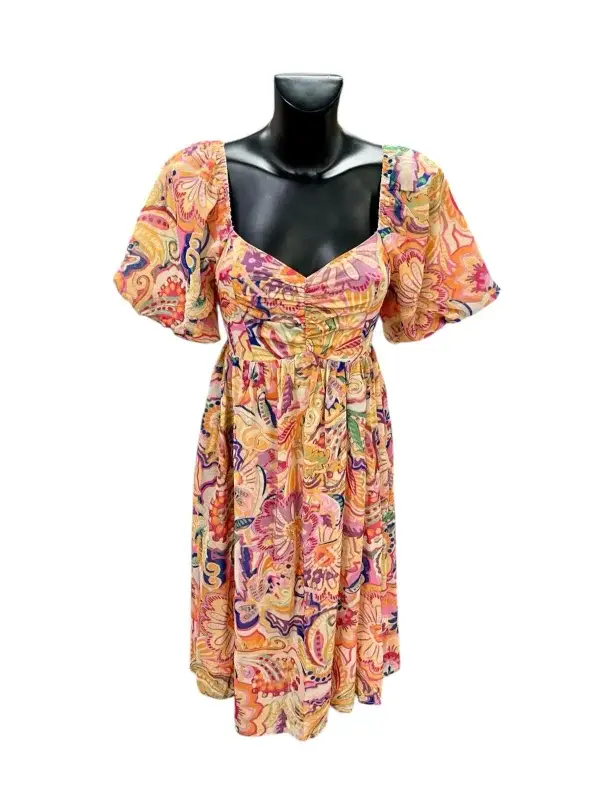 Puff sleeve Orange Pattern Dress
