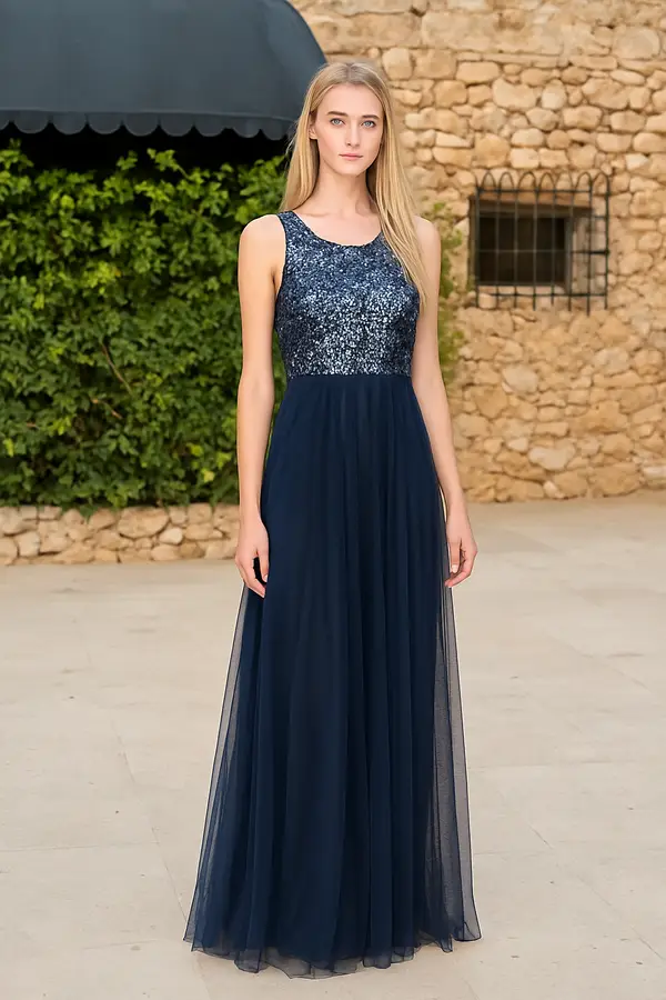 Stiffany Navy Sequin Evening Dress