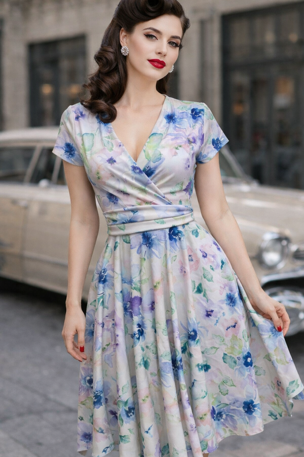 Floral V neck dress