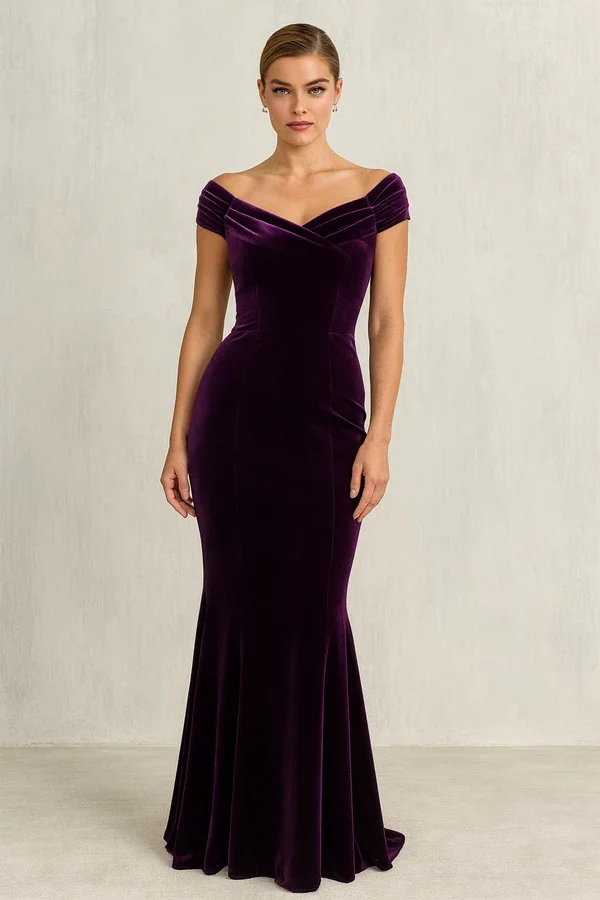 Claret Velour Evening Dress
