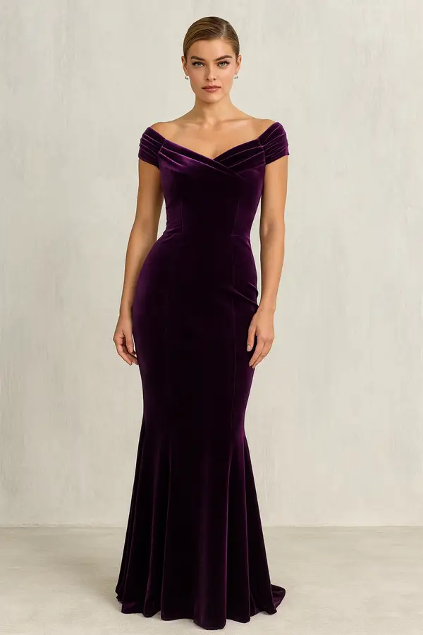 Claret Velour Evening Dress