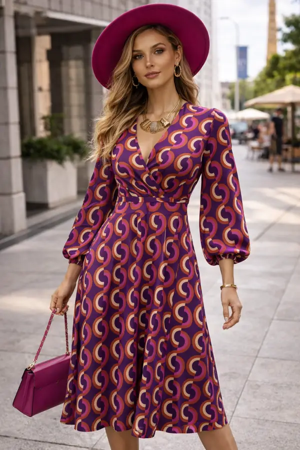 Retro Print Designer Dress