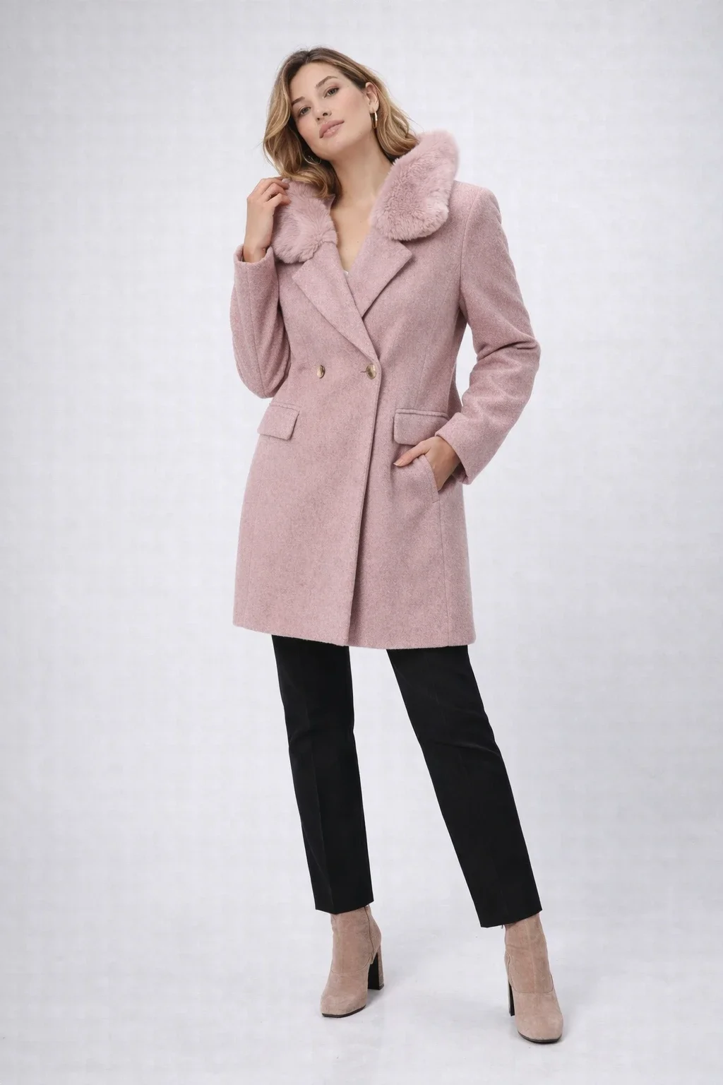 Fur Collared Blush Coat