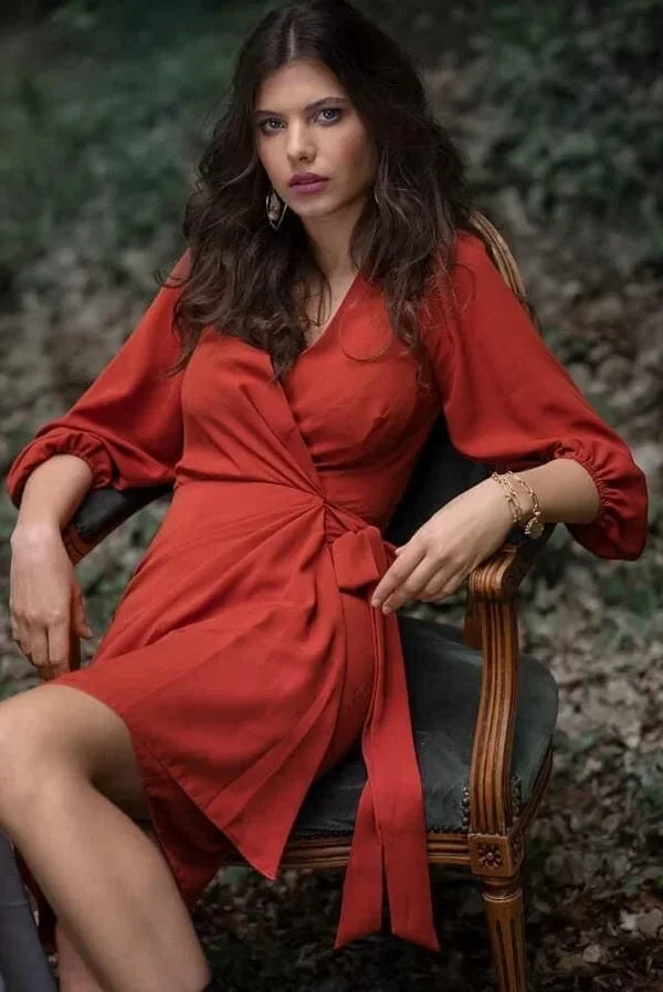 Orange Wrap Designer Dress