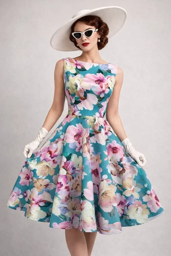 Sleeveless Floral Swing Dress